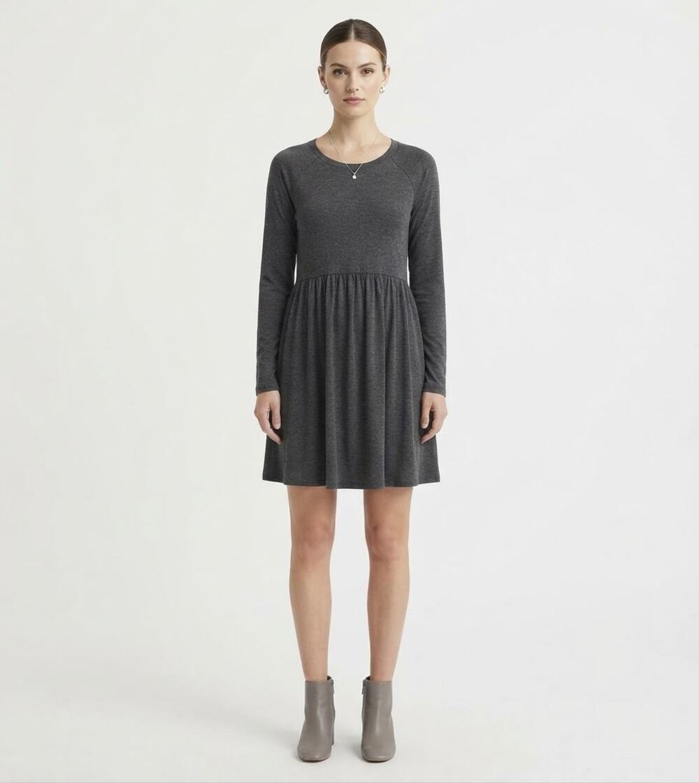 Bcbgeneration Heather Charcoal Grey Long Sleeve Babydoll Dress Size XXS NWT
